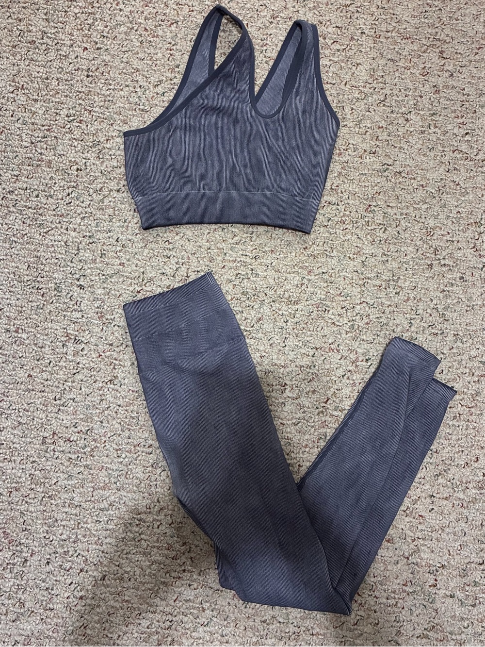 Gray Ribbed One-Shoulder Top and legging set - Picture 3 of 4